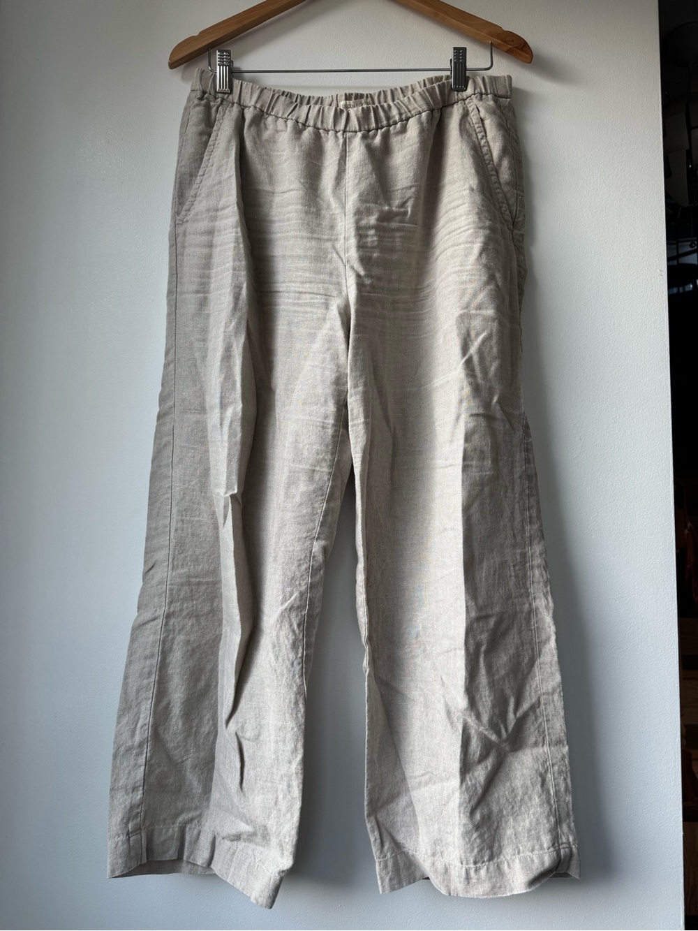 Eileen Fisher organic linen wide leg crop pants oatmeal